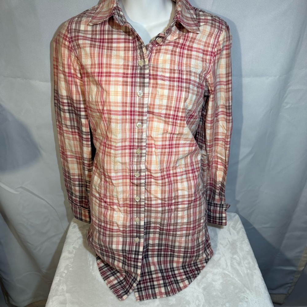 Free People‎ Plaid Button Down Shirt Smocked Back Boho Size 6